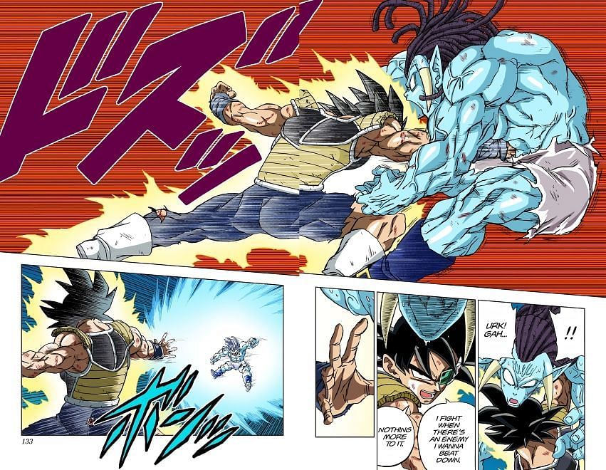 Bardock fighting Gas to protect Granolah and his mother (Image via Shueisha)